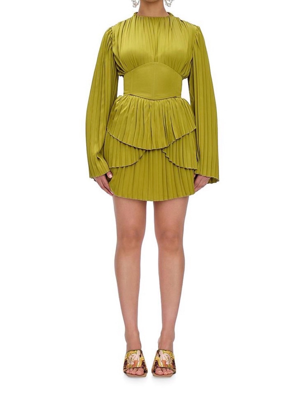Andrea Iyamah Green Pleated Tiered Dress size small